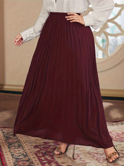 Solid Elastic High Rise Pleated Maxi Skirt Plus Size