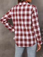 V-Neck Plaid Print Blouse