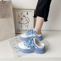 Women's Platform Mule Sneakers Lace Up Outdoor Shoes