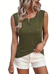 Button Front Tank Top Sleeveless Casual Summer Top Women's Clothing