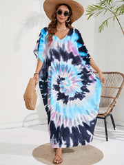 Boho Cover Up Women's Plus Spiral Tie Dye Batwing Sleeve