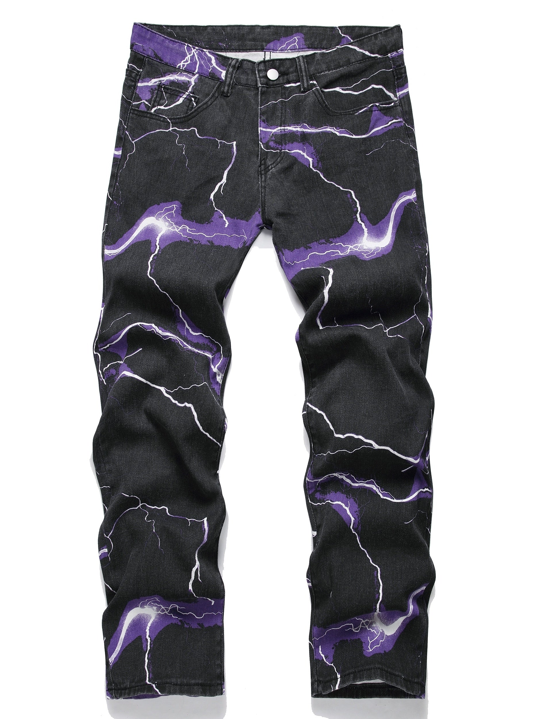 Lightning Pattern Dye Jeans Casual Loose Fit Denim Pants