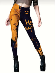 Halloween Print Skinny Leggings Elastic Waist Stretchy Leggings