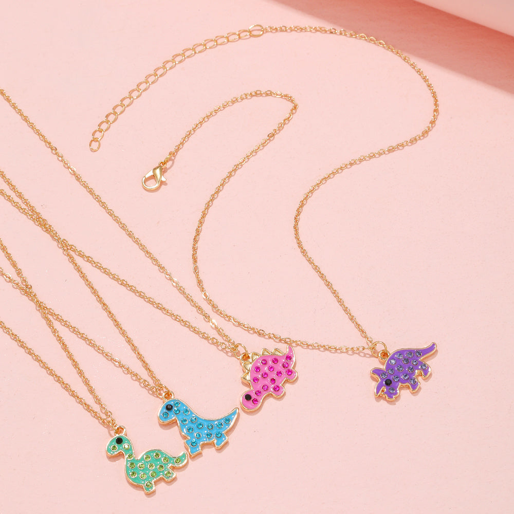 Kids Dinosaur Diamond Alloy Necklace Set