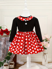 Baby Girls Polka Dot Big Bow Back Long Sleeve Dress