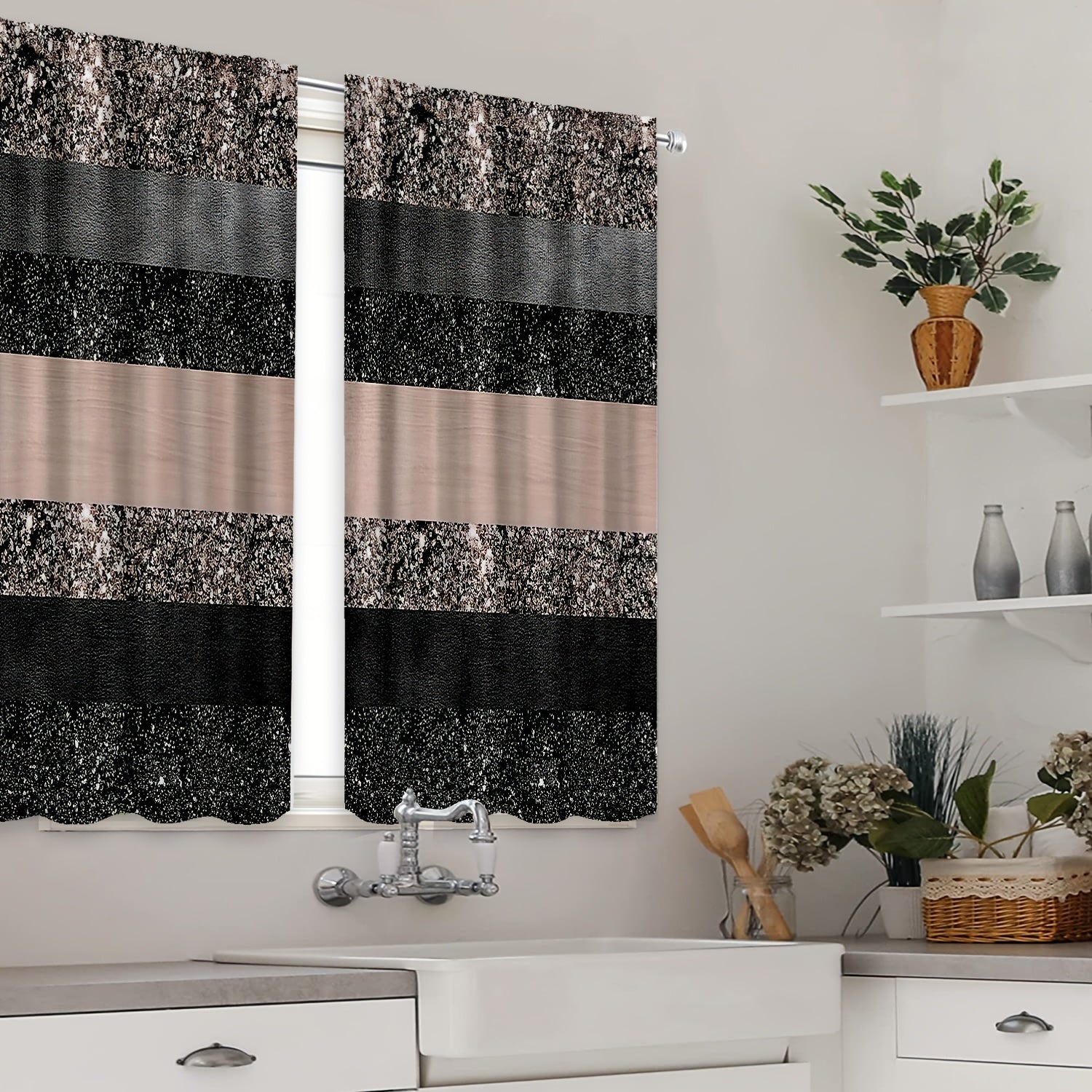 2pcs Bright Printed Curtains Rod Pocket Top Window Drapes