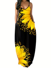Floral Print Maxi Dress With Pockets