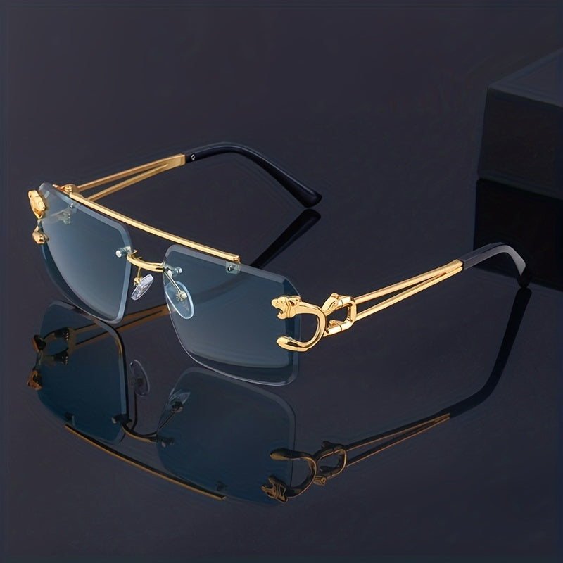 Tinted Lens Double Bridge Men's Square Sunglasses Metal Frameless UV400