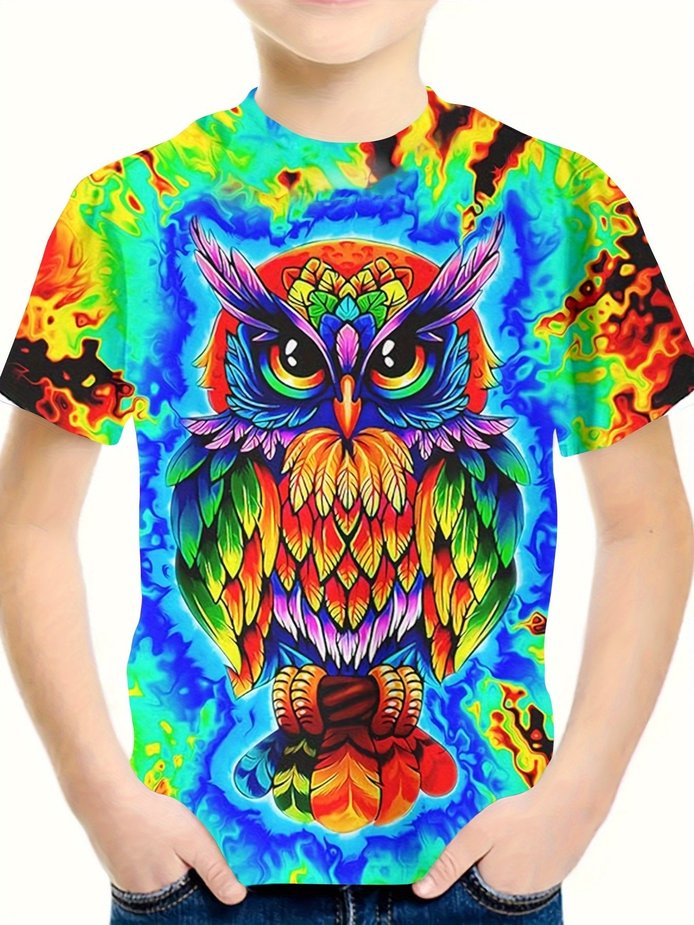 3D Owl Graphic Short Sleeve T shirt Girls Casual Summer Tops