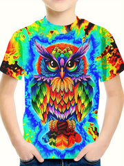 3D Owl Graphic Short Sleeve T shirt Girls Casual Summer Tops