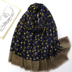 Vintage Chain Print Scarf Floral Pattern Frayed Summer Shawl