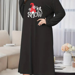 Christmas Nightdress Snowflake Print Long Sleeve Tee Sleep Dress