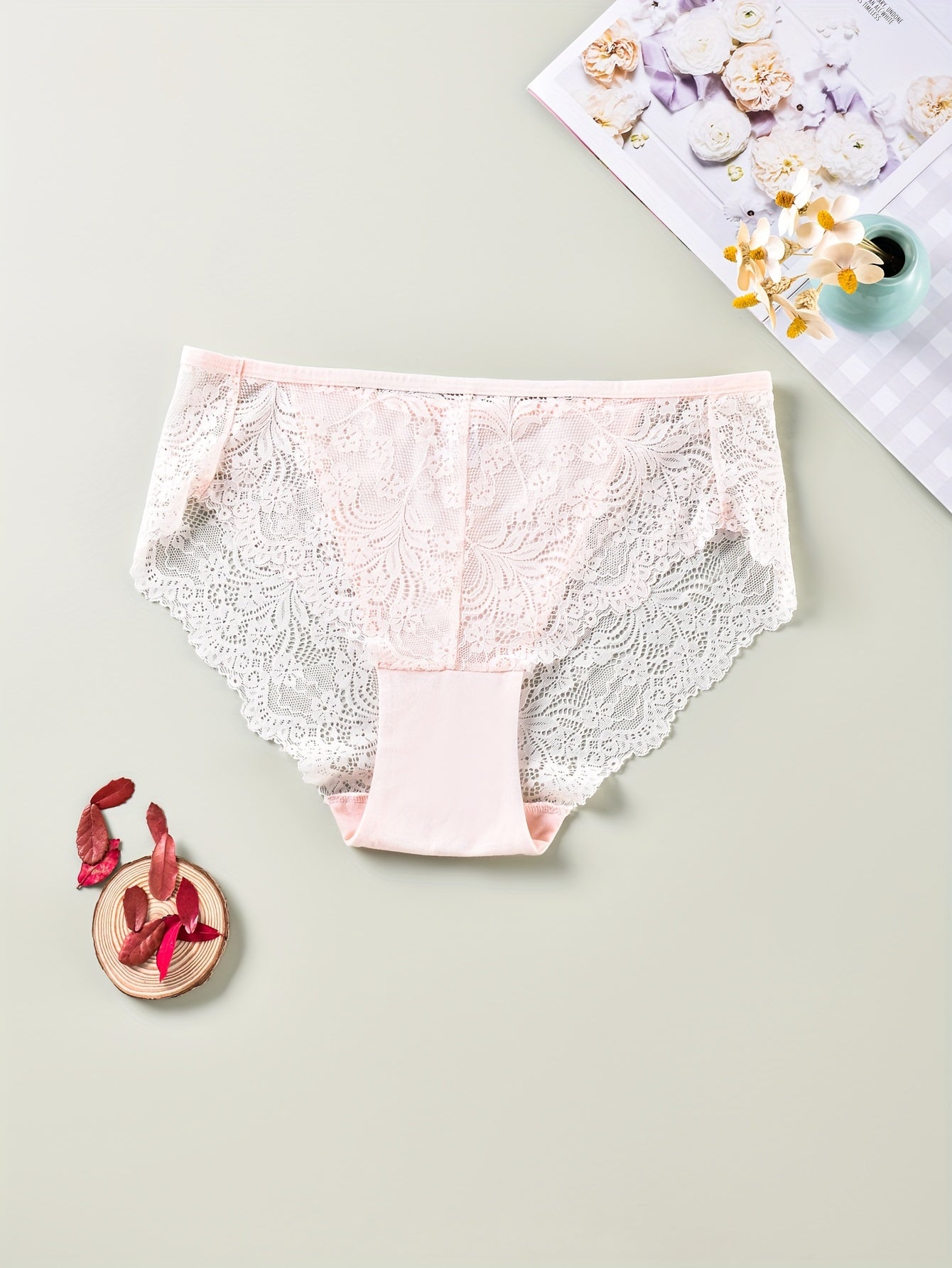 6 Pack Plus Size Floral Lace Trim Stretchy Briefs Set