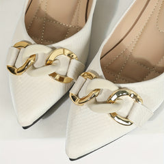 Pointed Toe Ballet Flats Metal Chain Slip On Shoes