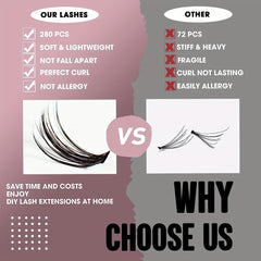 280pcs 30D 40D Segmented False Eyelashes Large Capacity Natural C Curling Style