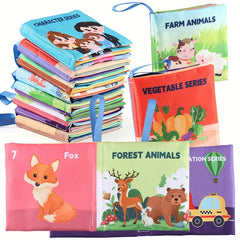 Set of 8 Cloth Books for Babies: Wild Animals, Ocean Animals, Fruits, Transporta