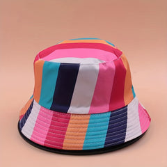 Rainbow Striped Print Bucket Hat Reversible Fisherman Cap