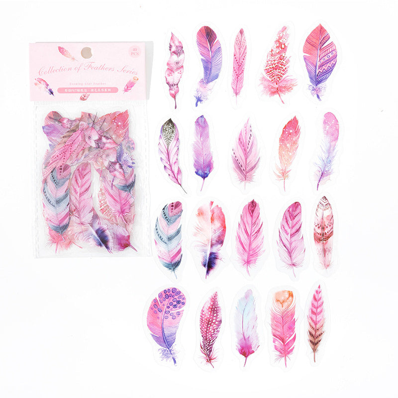 Artistic Feather Sticker Set - 40 Sheets of Stylish Journal Decorations