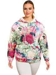 Floral Print Plus Size Sports Sweatshirt Long Sleeve Hoodie