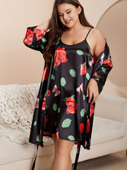 Rose & Butterfly Print Cami Nightdress & Robe Set