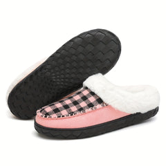 Plaid Plush Lined Thermal Furry Snow Shoes Fall Winter Keep Warm Comfortable