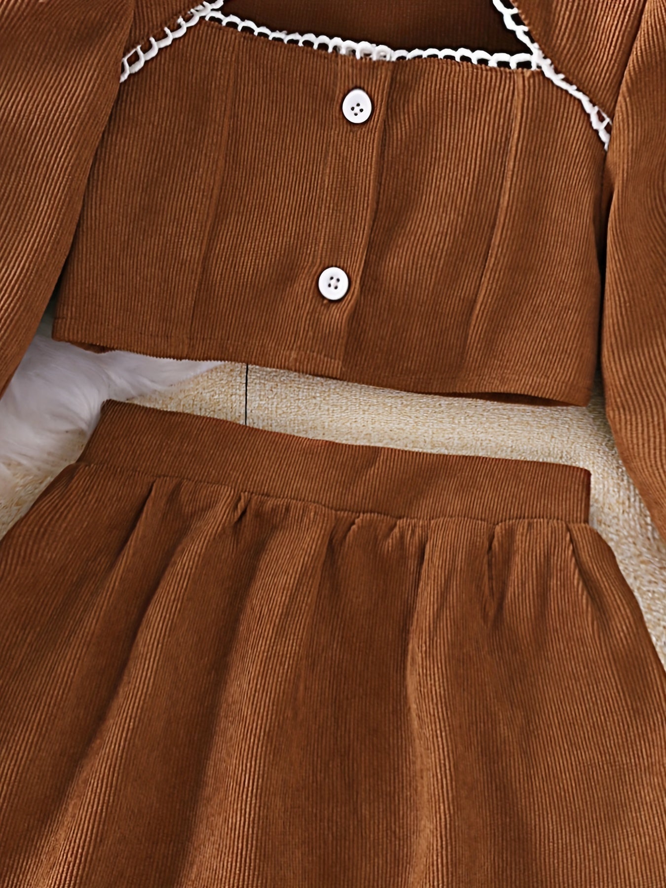 Girl's 2pcs Corduroy Shirt & Skirt Set Casual Outfits For Spring Autumn