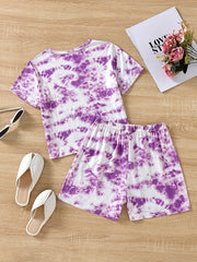 Girls' Tie Dye Short Sleeve T-Shirt Top & Shorts Set for Street Party