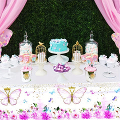 Pink Butterfly Tablecloth Summer Fairy Garden Spring Flowers Table Cover