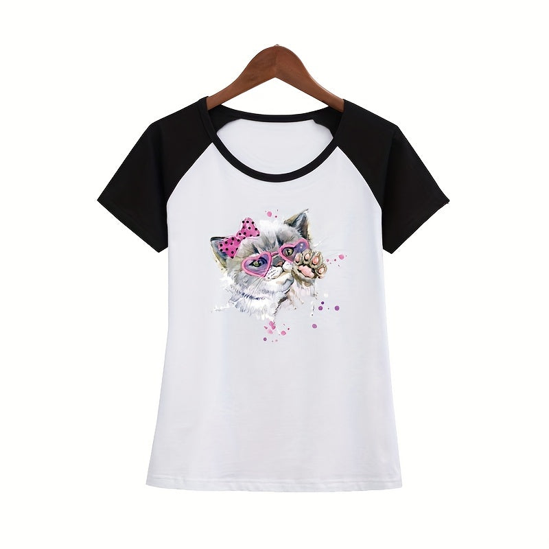 Cat Heat Transfer Vinyl Sticker DIY Iron Decal Heart Glasses Bow