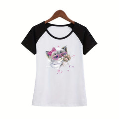 Cat Heat Transfer Vinyl Sticker DIY Iron Decal Heart Glasses Bow
