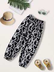 Girls Letter & Heart Graphic Sweatpants Elastic Waist Casual Sport Jogger Pants
