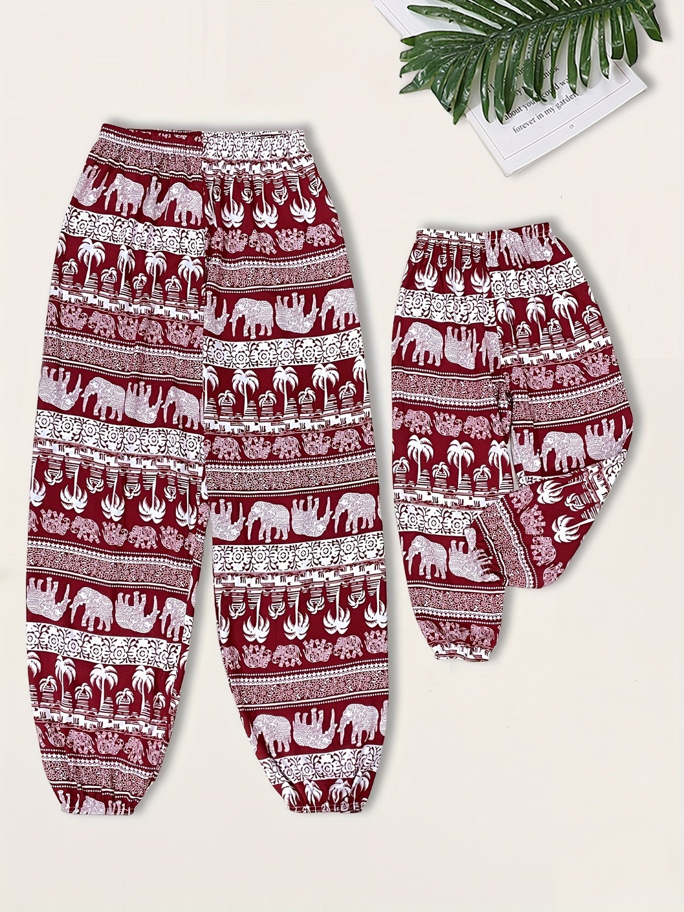 Girls Chinese Style Crane Graphic Sweatpants Elastic Waist Casual Jogger Pants