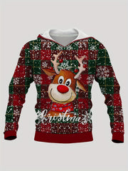 Christmas Deer Print Hoodies For Men Graphic Hoodie With Kangaroo Pocket
