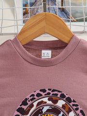 Girls Leopard Rainbow Print Dress Crew Neck Kids Short Sleeve Dress