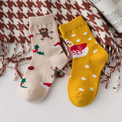 5Pairs Kids Christmas Crew Socks Cotton Blend Cartoon Snowman Design