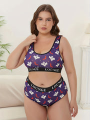 Halloween Underwear Set Women's Plus Ghost & Bat Print Lingerie