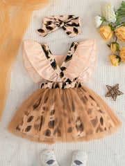 Girls Leopard Tulle Splicing Princess Dress