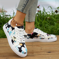 Floral Print Lace Up Skate Shoes Low Top Flat Sneakers