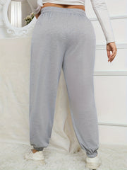 Women's Plus Size Sporty Pants Heart & Slogan Print Elastic Waist