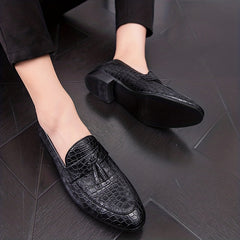 Men's Scale Print Tassel Slip On Dress Shoes