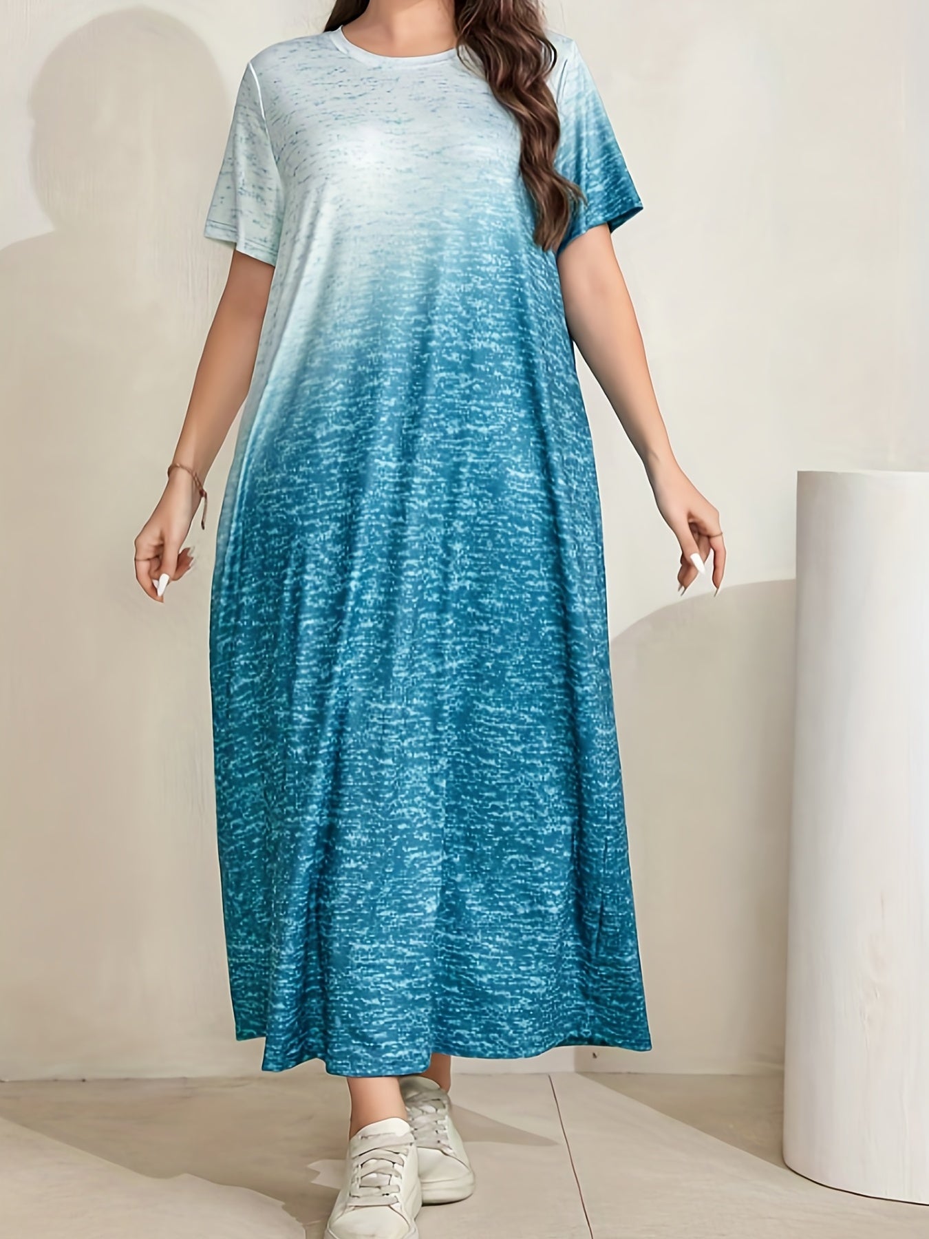 Ombre Print Short Sleeve Maxi Dress