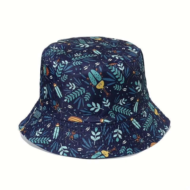 Leaf Print Bucket Hat Reversible Lightweight Sunscreen Fisherman Cap