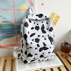 Canvas Backpack Cow Pattern Rucksack Schoolbag Lightweight Large Capacity
