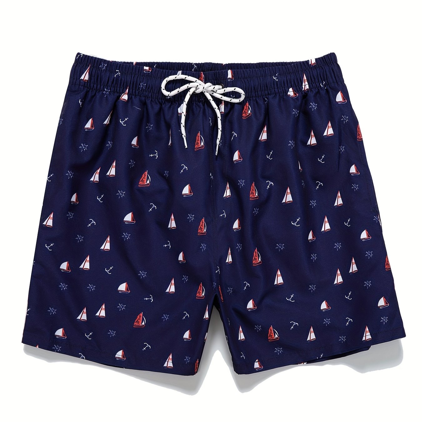 Sailboat Print Mesh Lining Drawstring Men s Swim Trunks