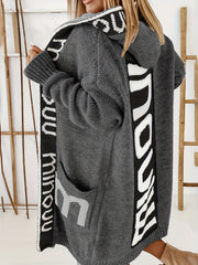 Letter Print Hooded Cardigan with Pockets