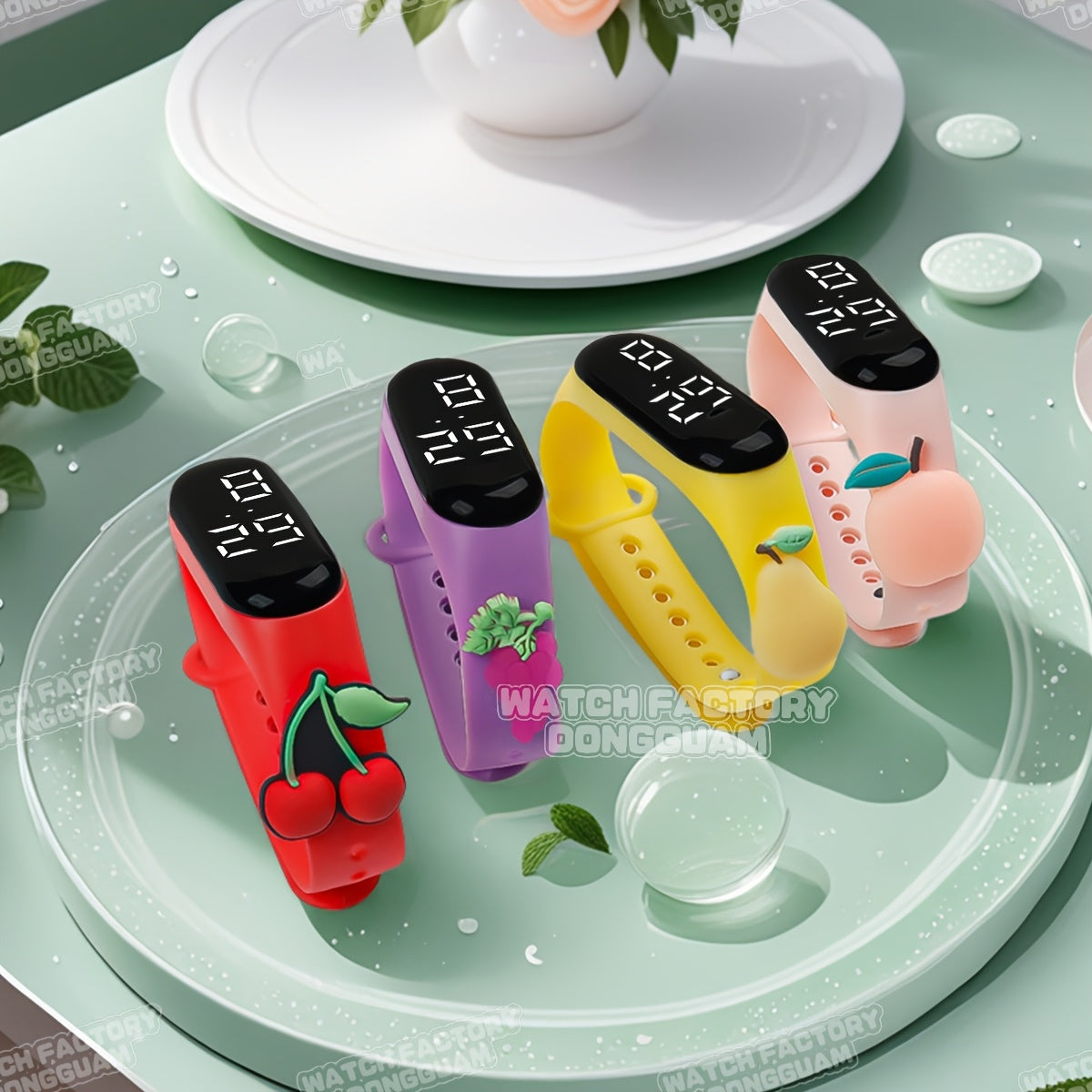 4pcs Kids Electronic Watch Fruit Pattern School Student Sports Gift Mix Pack