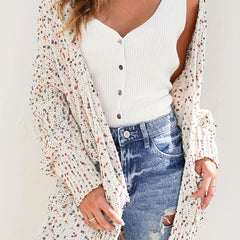 Colorful Dot Open Front Pocket Cardigan Long Sleeve Sweater for Fall & Winter