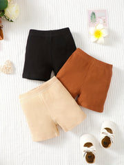 3pcs Baby Girl's Casual Elastic Waist Shorts Set For Summer