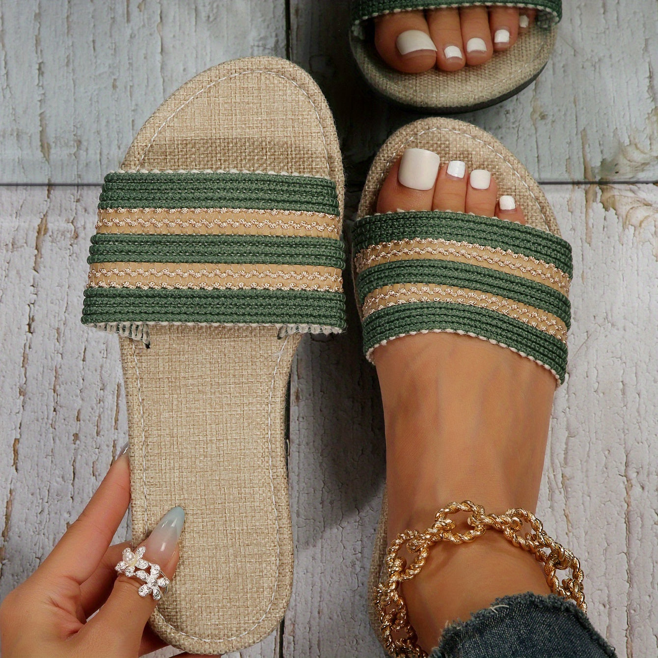 Women's Striped Slide Sandals Lightweight Summer Beach Shoes