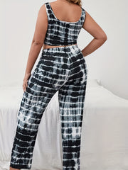 Tie Dye Striped Crop Tank & Bow Knot Pants Lounge Set